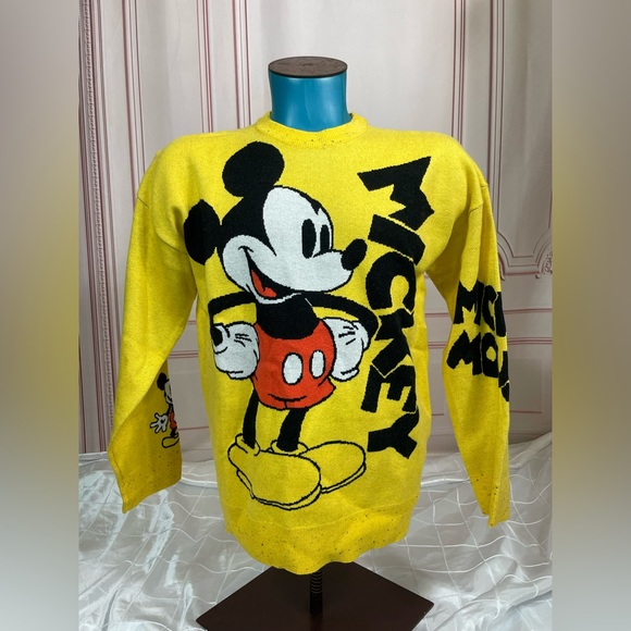 Disney Parks Mickey Mouse Yellow Sweater Unisex Adult Size M XL Pullover Knit - Picture 12 of 15